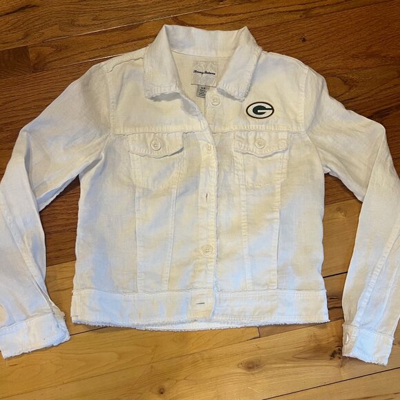 Tommy Bahama Women’s Jacket White Linen Two Palms Raw Edge $138 MSRP w/ GB logo - Picture 2 of 10